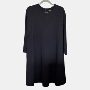 J. McLaughlin Knit Sheath Dress Midi With Pockets 3/4 Sleeves Black Large